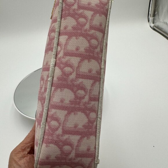 Christian Dior-Authentic-Rare Cosmetic Bag Pouch Pink and White Coated Canvas - Picture 3 of 11